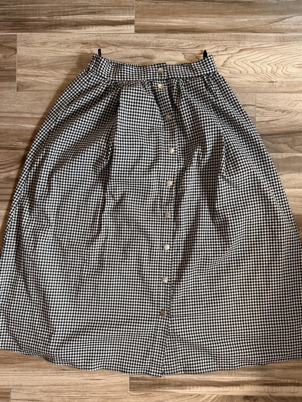 Black and White Gingham Button-Front Maxi Skirt